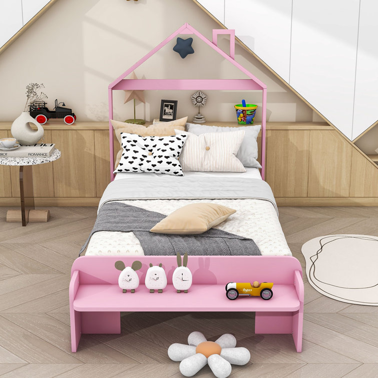 Pink twin on sale bed with storage